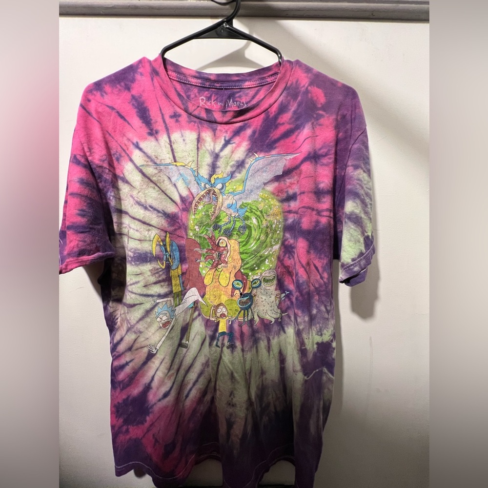 Pink and Purple Tye Fye Rick and Morty Adultswim Tshirt Large